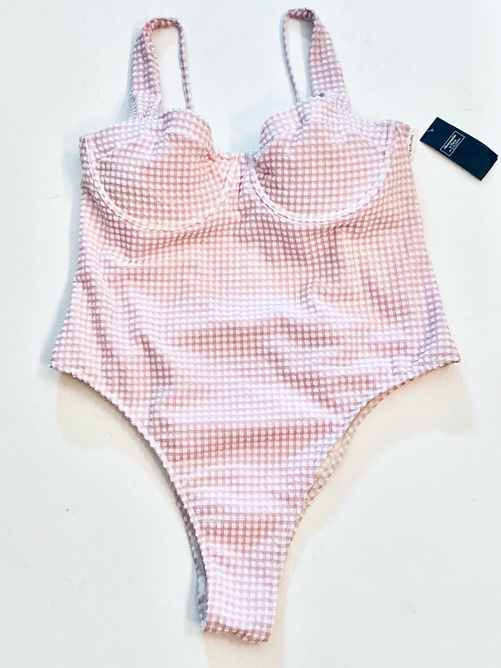 ABERCROMBIE & FITCH Pink Gingham Sweetheart Neckline OnePiece Swimsuit Sz XL NWT - Picture 3 of 11